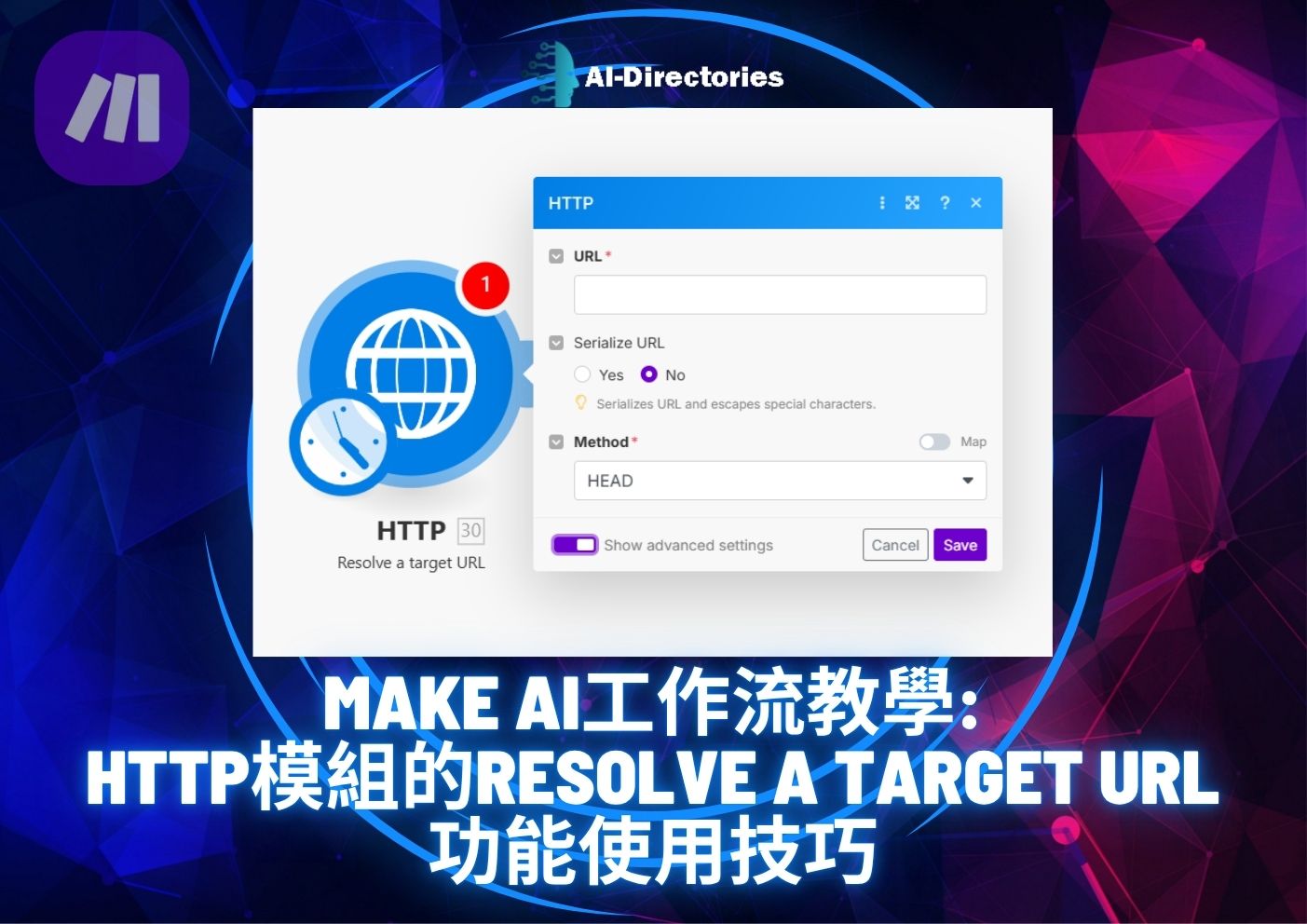 最新AI教學資訊:Make AI工作流教學：HTTP模組的Resolve a target URL功能使用技巧