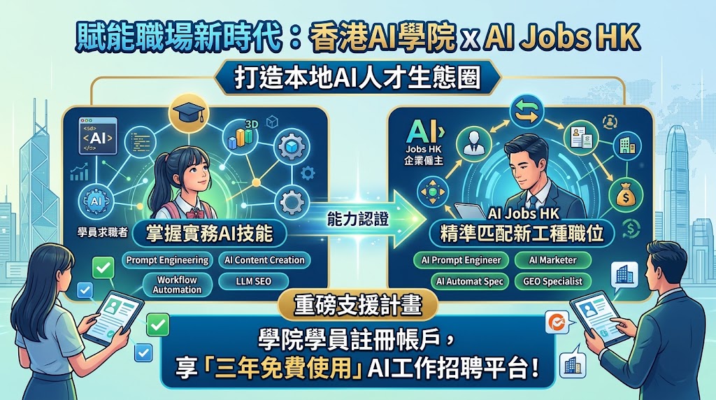 最新AI教學資訊:賦能職場新時代：「香港AI學院」攜手「AI Jobs HK」 打造本地AI人才生態圈